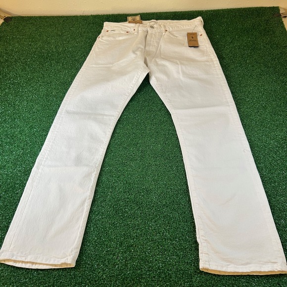 Polo Ralph Lauren Varick Slim Straight Jeans White Denim Pants Mens 33x32